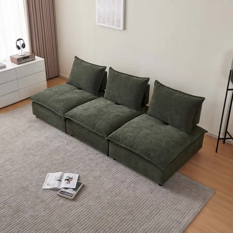 Chenille Upholstered Armless Modular Sectional Sofa, Free Combination