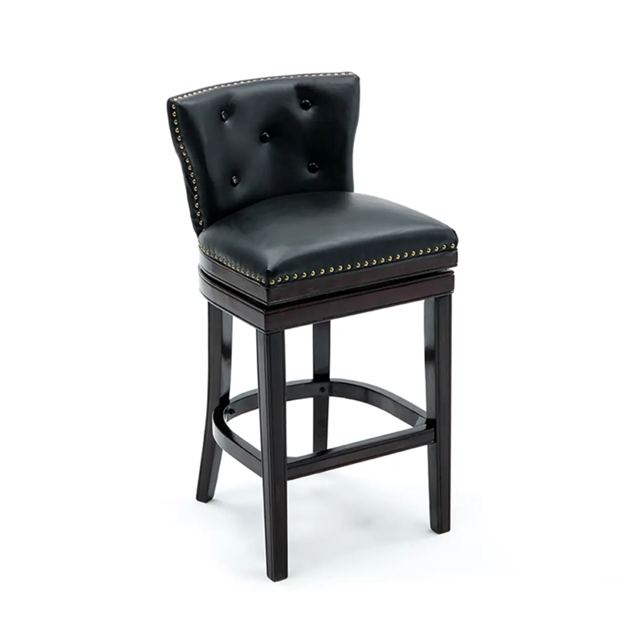 Solid Wood Genuine Leather Swivel Bar Stool