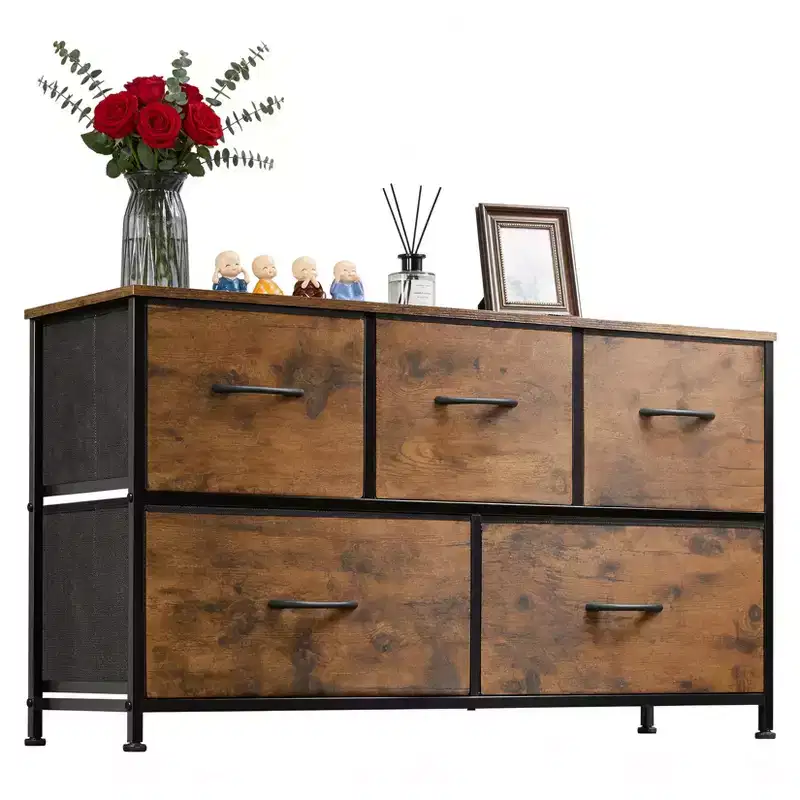 Acekool Bedroom 39.4in Wide 5 Drawer Fabric Dresser, Metal Frame Storage Organizer Unit for Closet Living Room Hallway