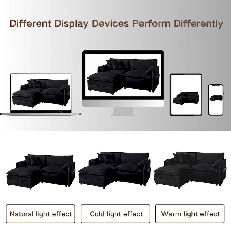 109.45 Chenille Upholstered 3-Seater Sleeper Modular Sectional Sofa with Double-Layer Cushions, DIY Combination