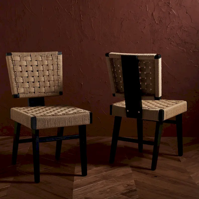 Natural Woven Armless Dining Chair, Black/Natural & Walnut Options, Set of 2