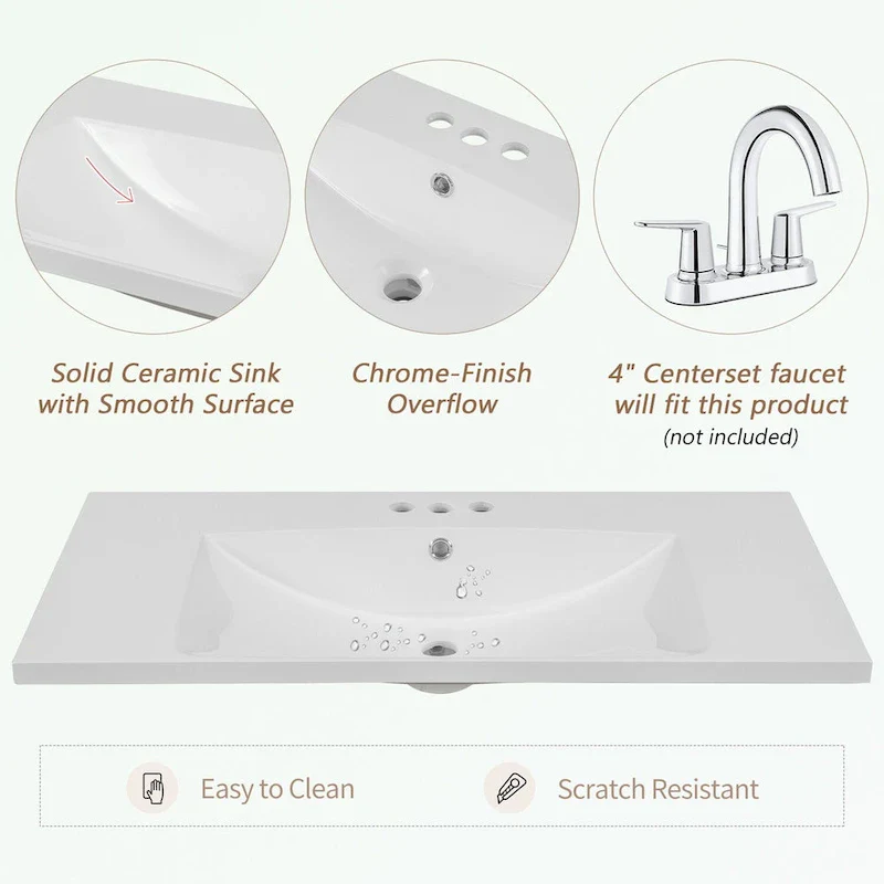 Bathroom Vanity with Ceramic Basin, Two Cabinets and Five Drawers