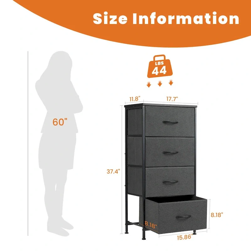 4-Drawers Dresser with Metal Frame and Wood Top