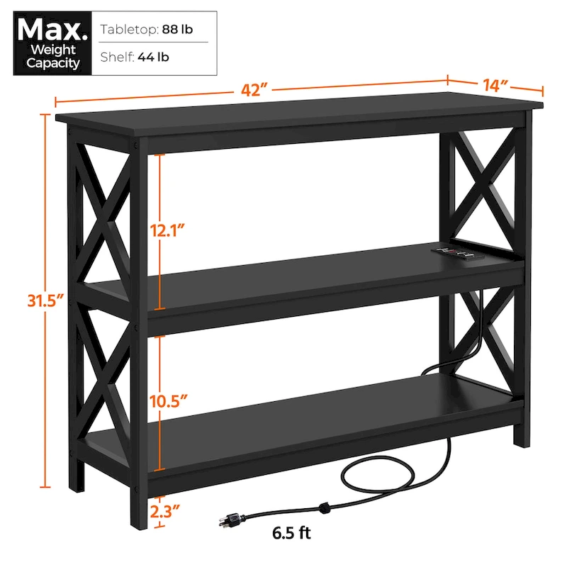 Yaheetech 3-Tier Wooden Console Table with Power Outlet Sofa Side Table