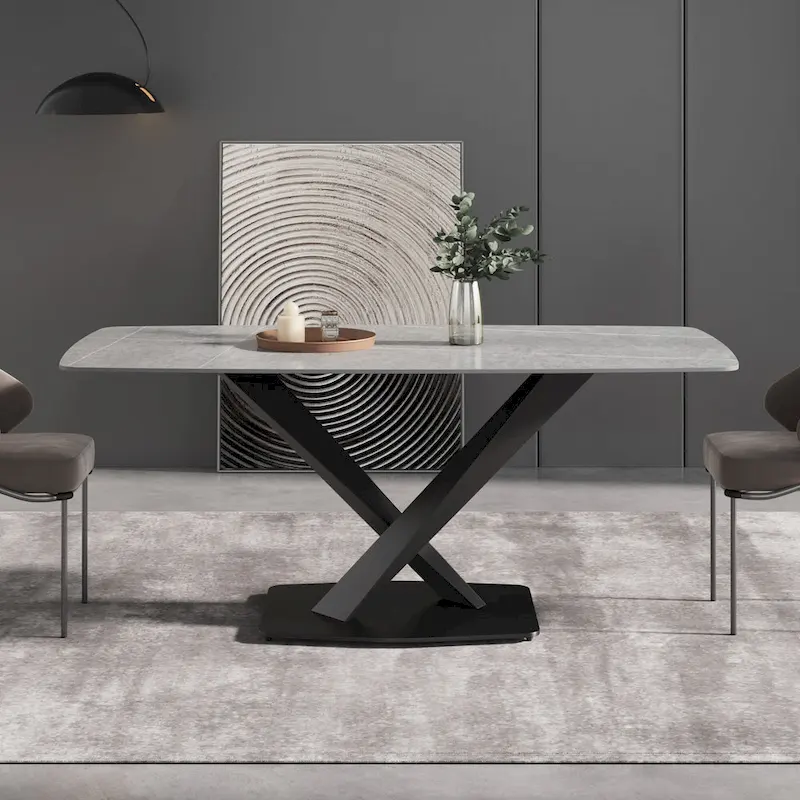 71  Modern Dining Table with Slate Stone Top and Metal Legs, Marble Dining Table