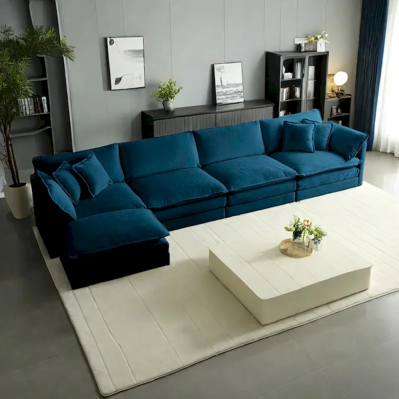 5-Piece Modular Chenille Upholstered L-Shaped Sectional Sofa with Ottoman
