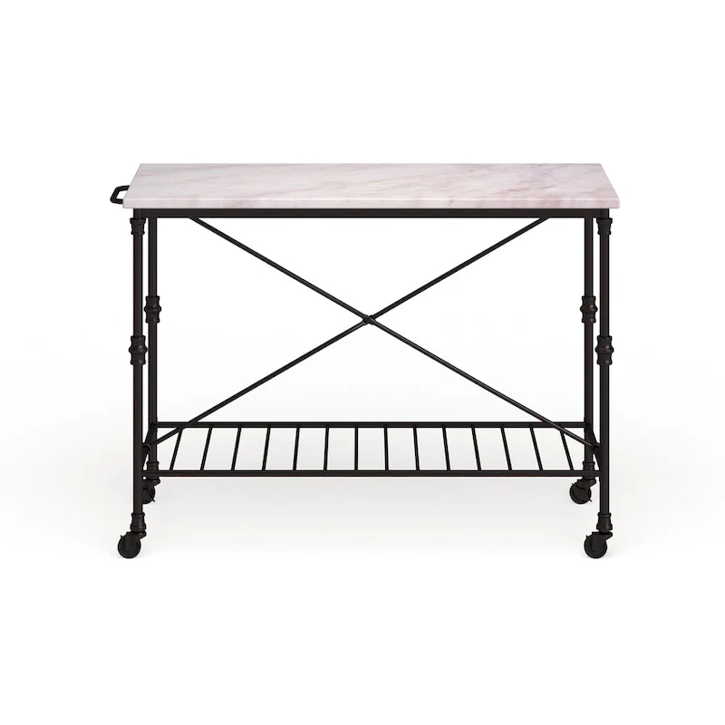 SEI Furniture Black Faux Marble Rolling Kitchen Island