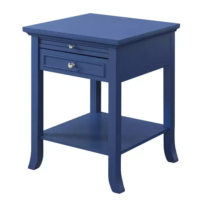 HomeStock Belmont Wedge End Table with Shelf, Narrow Triangular Side Table with Beveled Edges, Tapered Legs and Space Saving Small Design