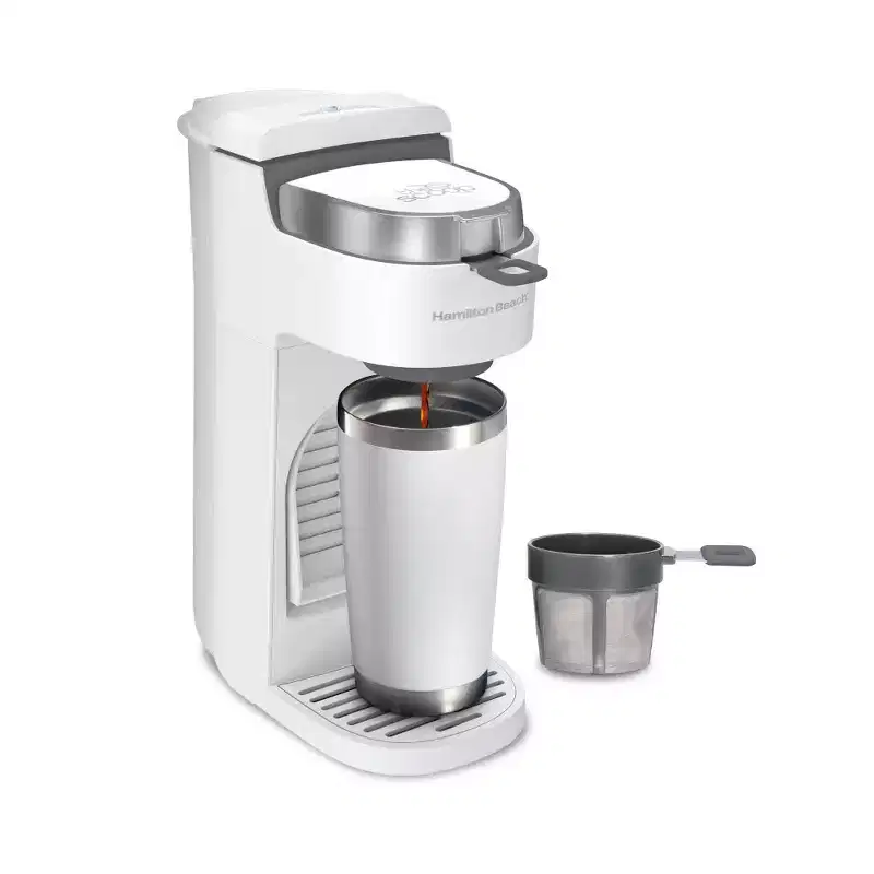 Hamilton Beach The Scoop Single-Serve Coffee Maker 47621: White, 14 oz Capacity, Uses Pods #38; Ground Coffee, Dishwasher-Safe