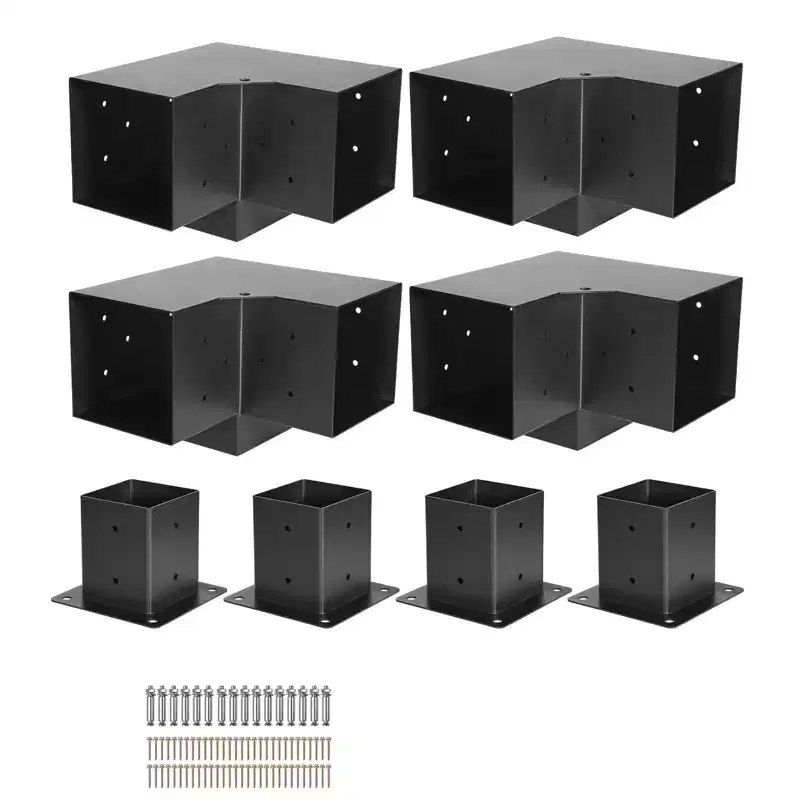 VEVOR Pergola Bracket Kit, 4x4 Inch (Inner Size 3.5x3.5), 4 Pcs 3-Way Heavy Duty Corner Bracket Woodworks DIY Post Base Kit, Black