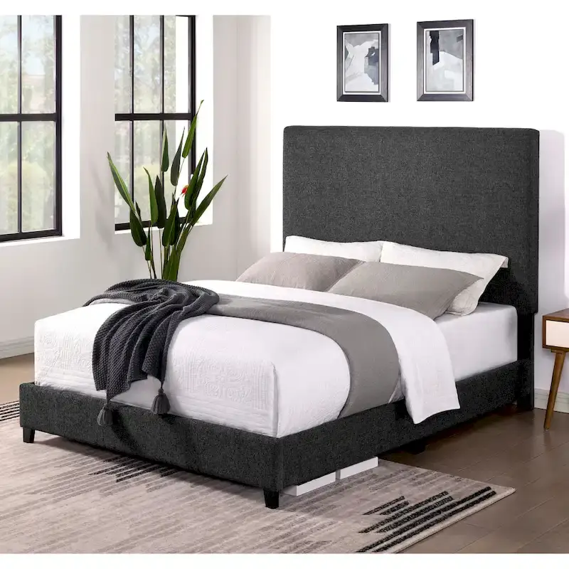 Bridgevine Home Tall Dark Grey Upholstered Panel Platform Bed