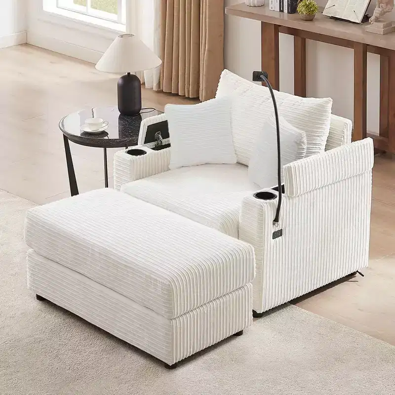 MAYEERTY 41.7 Modern Single Sofa with Storage Ottoman Two Cup Holders for Living Room Beige
