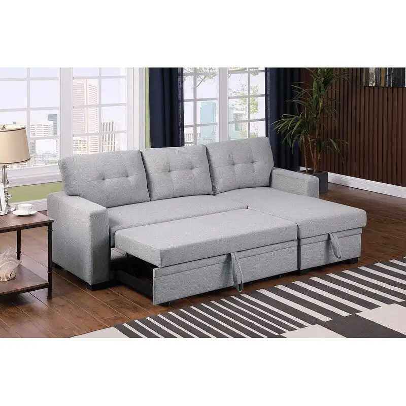 Upholstered Pull out Sectional Sofa with Chaise