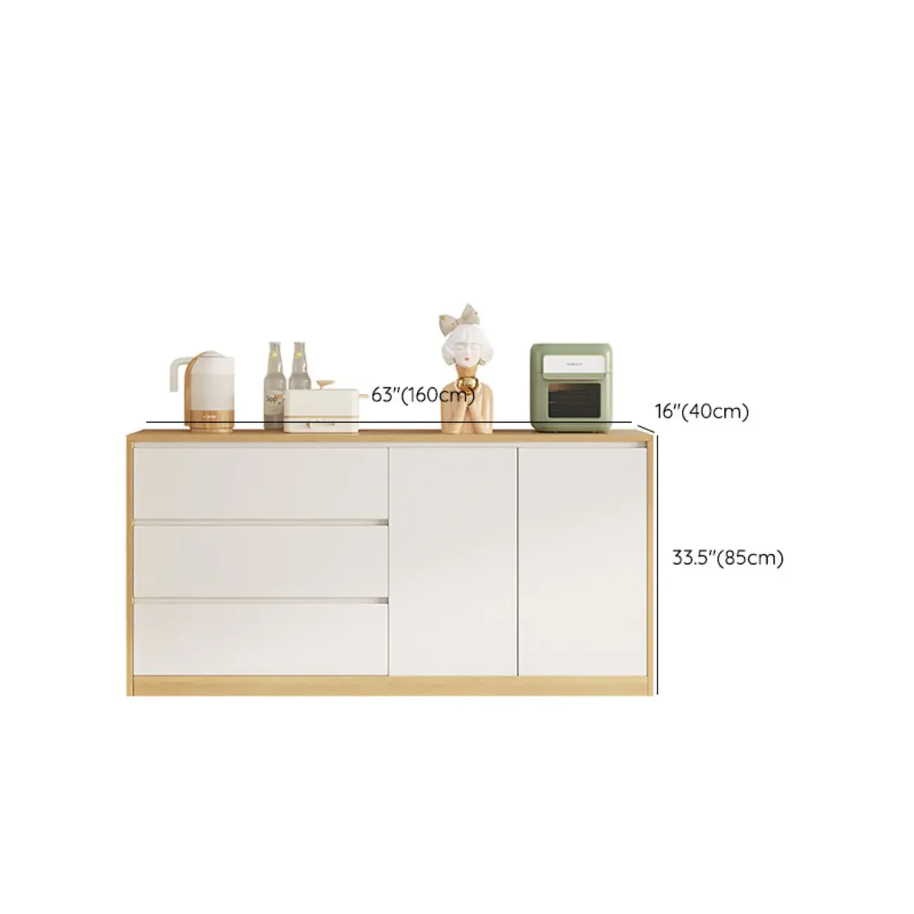 Modern Wooden Sideboard with 3 Drawers in White