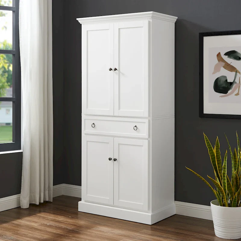 White Traditional Kitchen Storage Pantry Cabinet