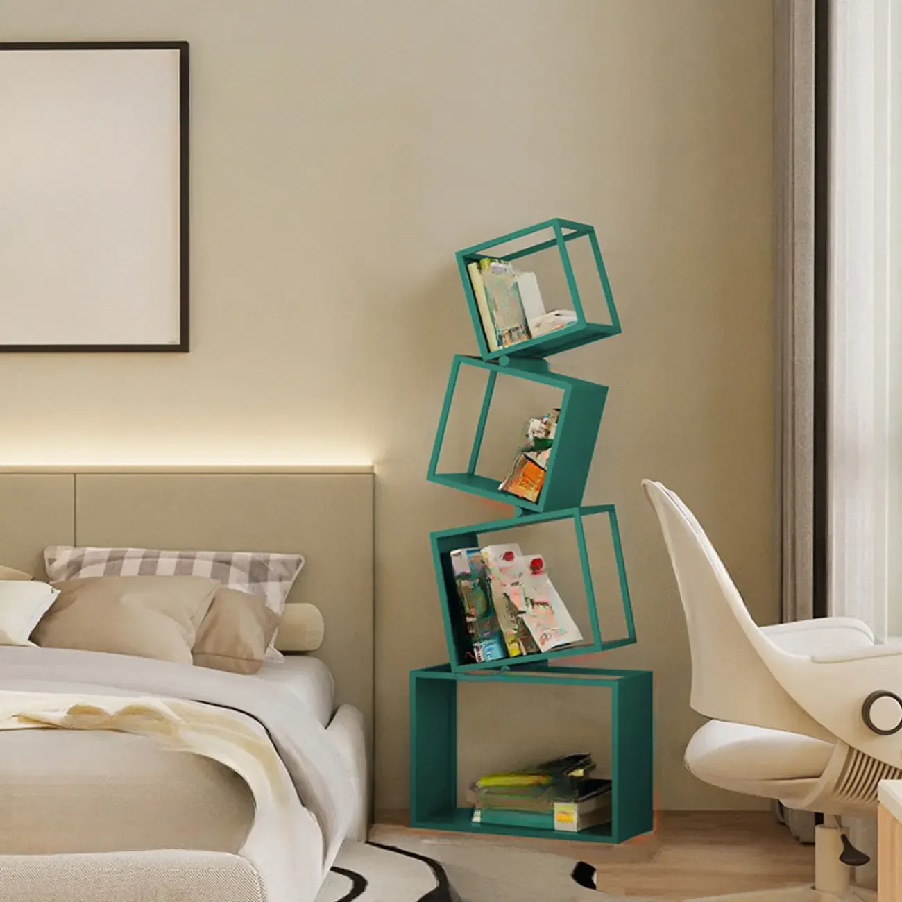 73H Black Metal Geometric Open Cube Bookcase