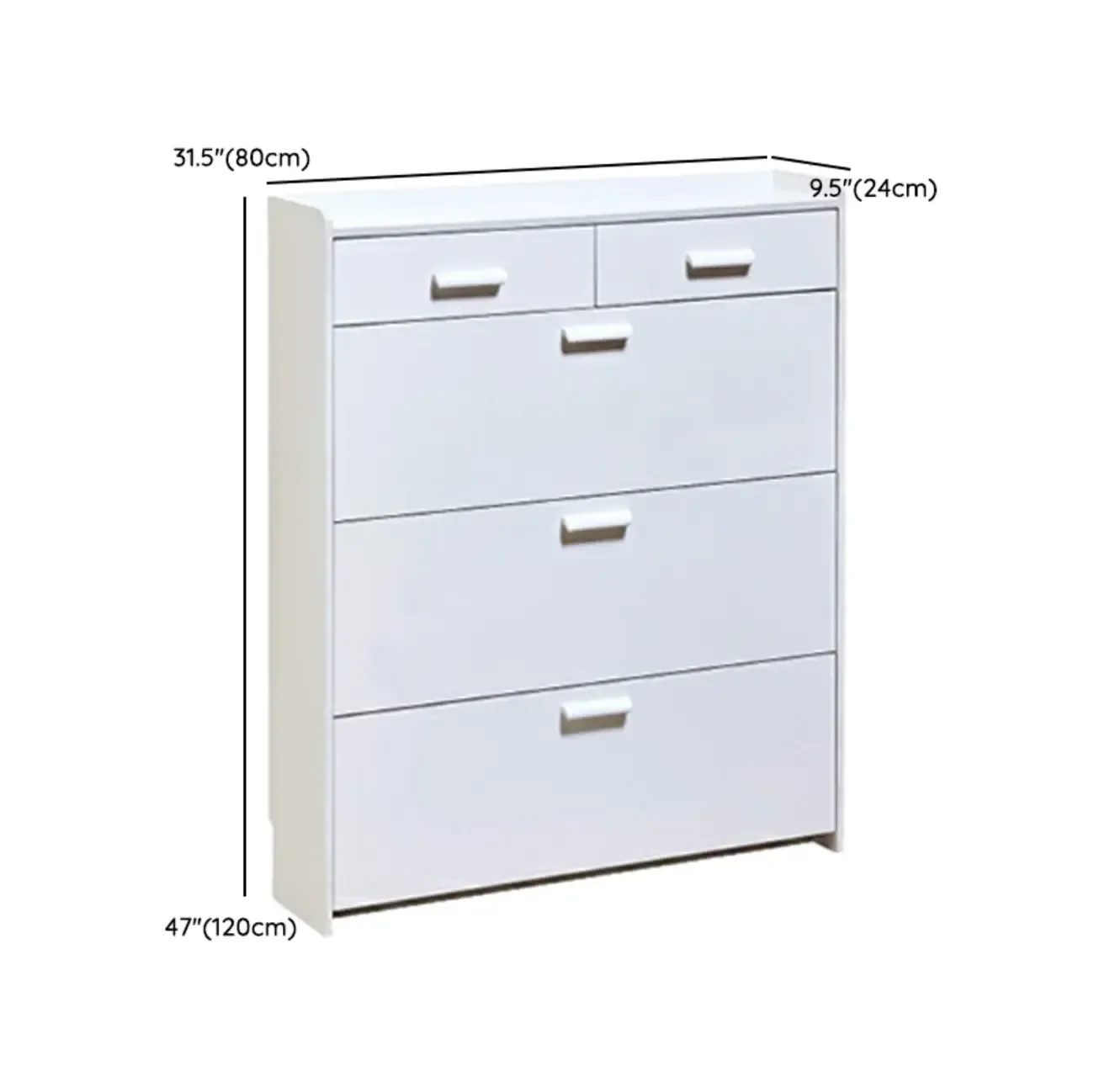 Narrow Wall-Mounted White Shoe Cabinet with Drawers