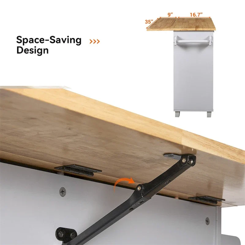 Rolling Kitchen Cart with Adjustable Shelf Tower Rack and Rubber Top - N/A