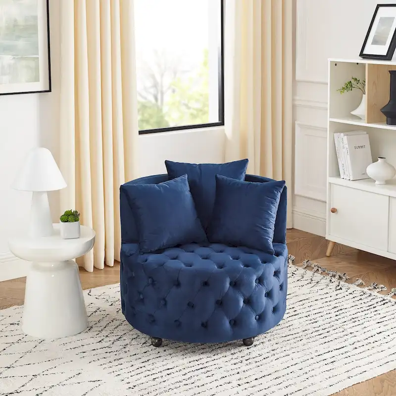 Blue Modern Velvet Button Tufted Swivel Accent Chair with Caster Wheels - Single Use