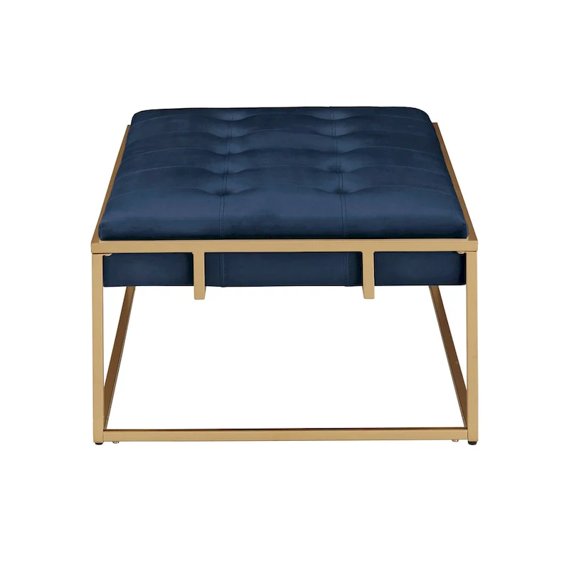 Perdita Gold Finish Velvet Rectangular Tufted Ottoman