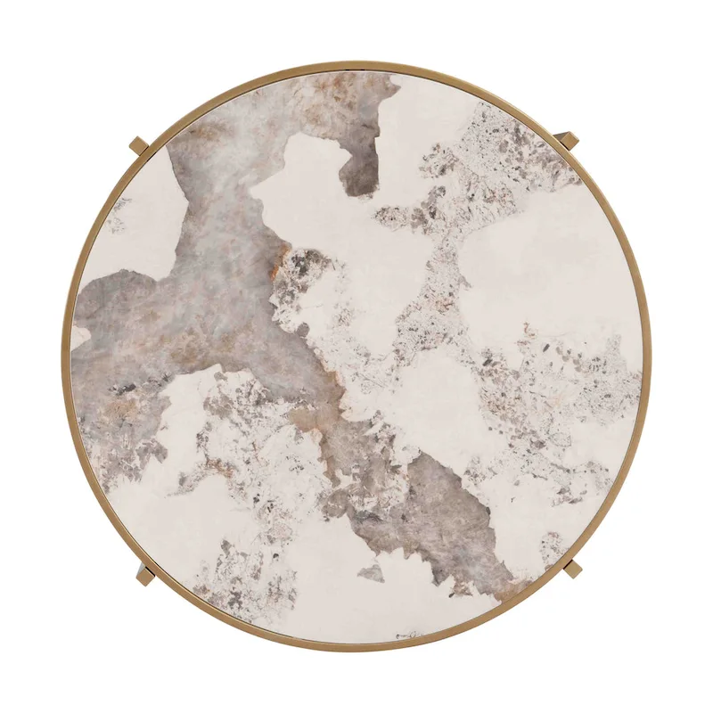 32.48 Modern Round Coffee Table with Sintered Stone Top & Sturdy Metal Frame