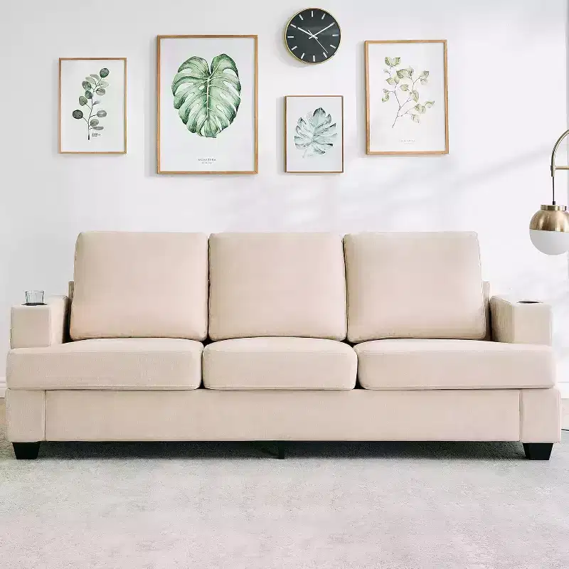 COZONY 89 3-Seater Modern Chenille Sofa with Deep Seats, Cup Holders & Side Storage Pockets, Upholstered Couch for Living Room or Apartment Lounge