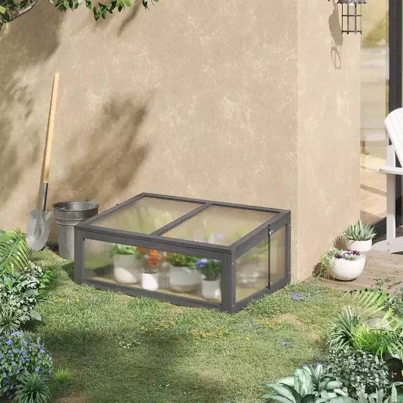 Wooden Cold Frame Greenhouse, Mini Greenhouse with Polycarbonate Board and Solid Wood Frame,Cold Frame, Terrarium Planter Box,39 x 26 x 16