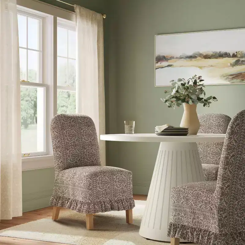 Rounded Back Slipcovered Dining Chair with Ruffle - Threshold