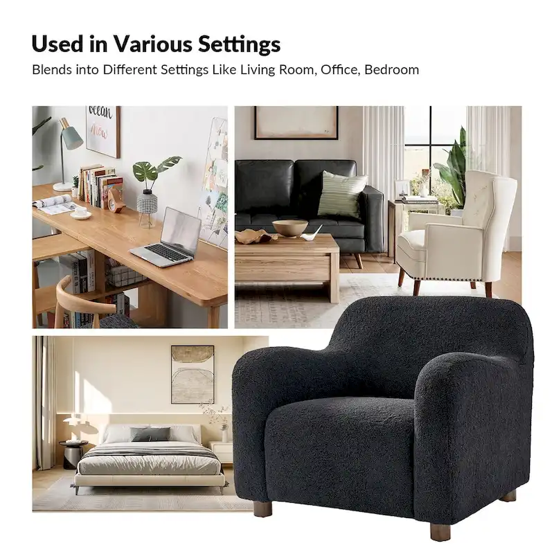 Wayne 35  Wide Boucle Upholstered Teddy Accent Chair with Solid Wood Legs by HULALA HOME