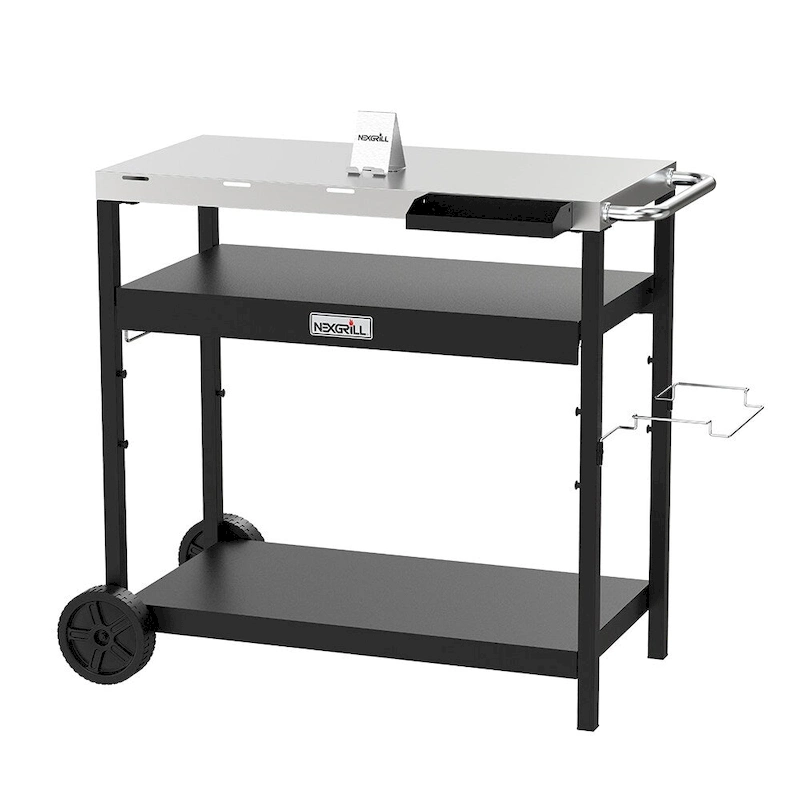 Nexgrill Outdoor Stainless Steel BBQ Preparation Cart w/ Double Shelf