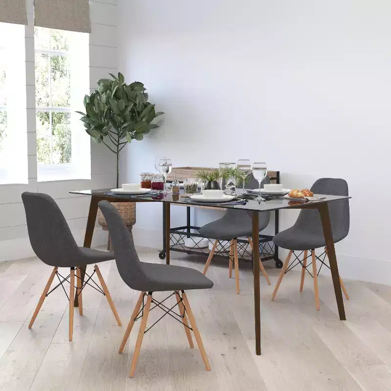 Multicolored Glass Top 4-Leg Dining Table, Seats 6