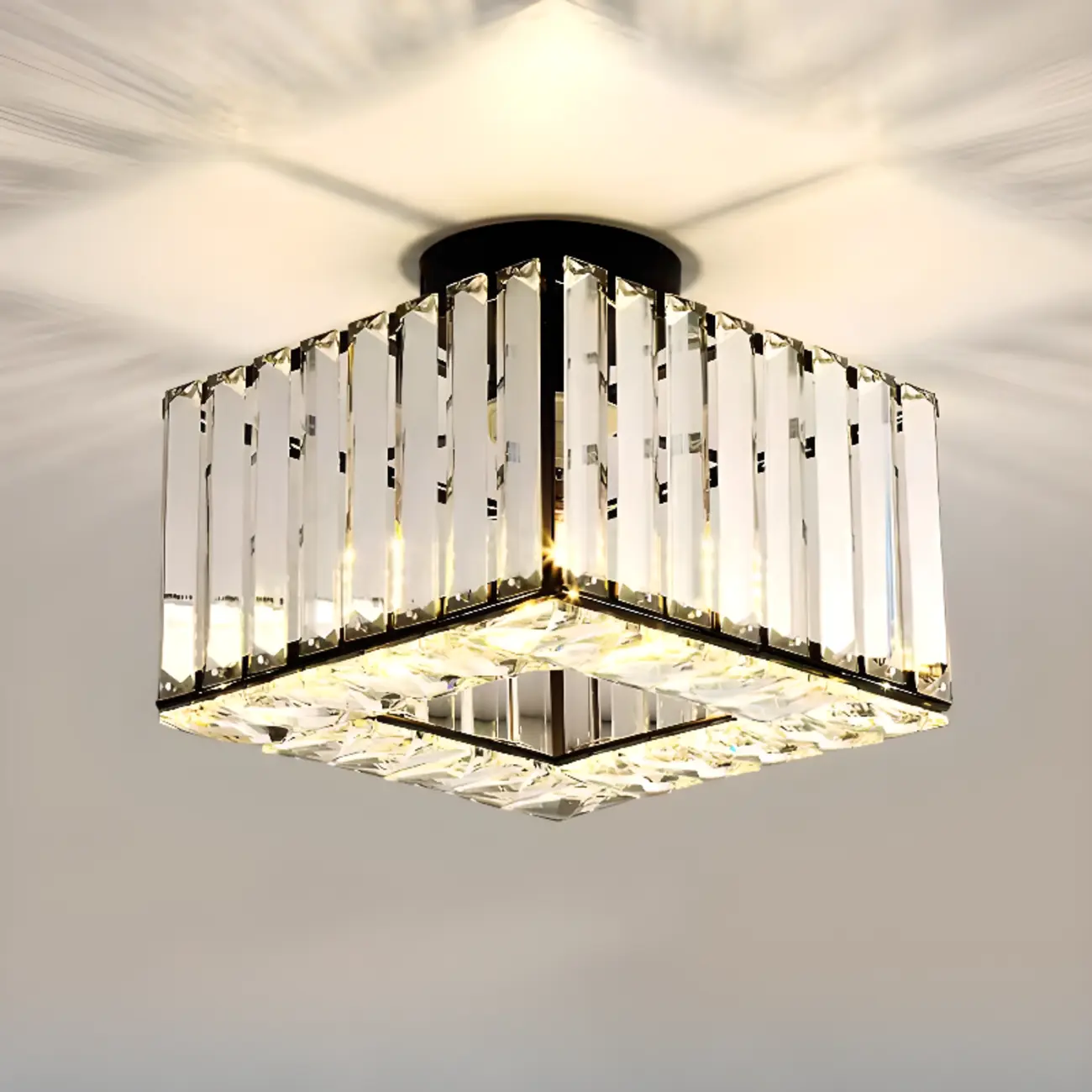 Stylish Square Crystal Semi-Flush LED Ceiling Light
