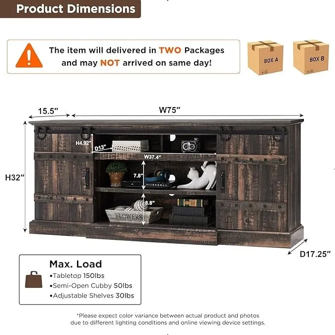 75  Farmhouse TV Stand, Media Console Table, Entertainment Center