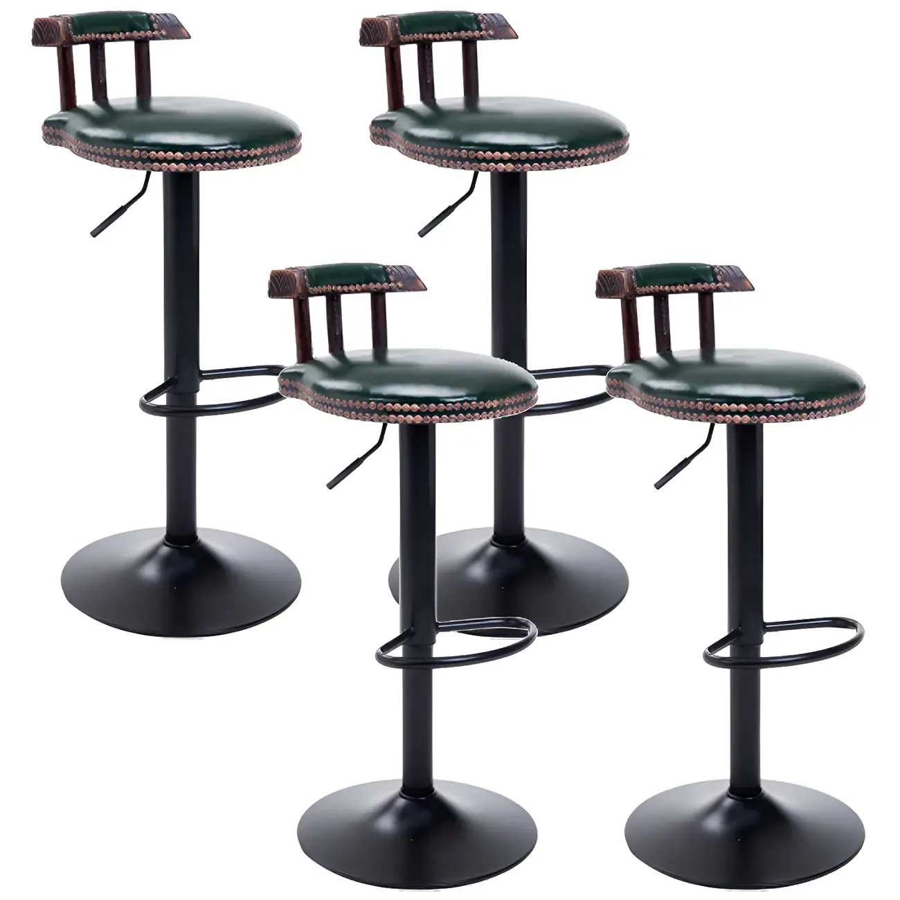 Industrial Round Leather Adjustable Bar Stools