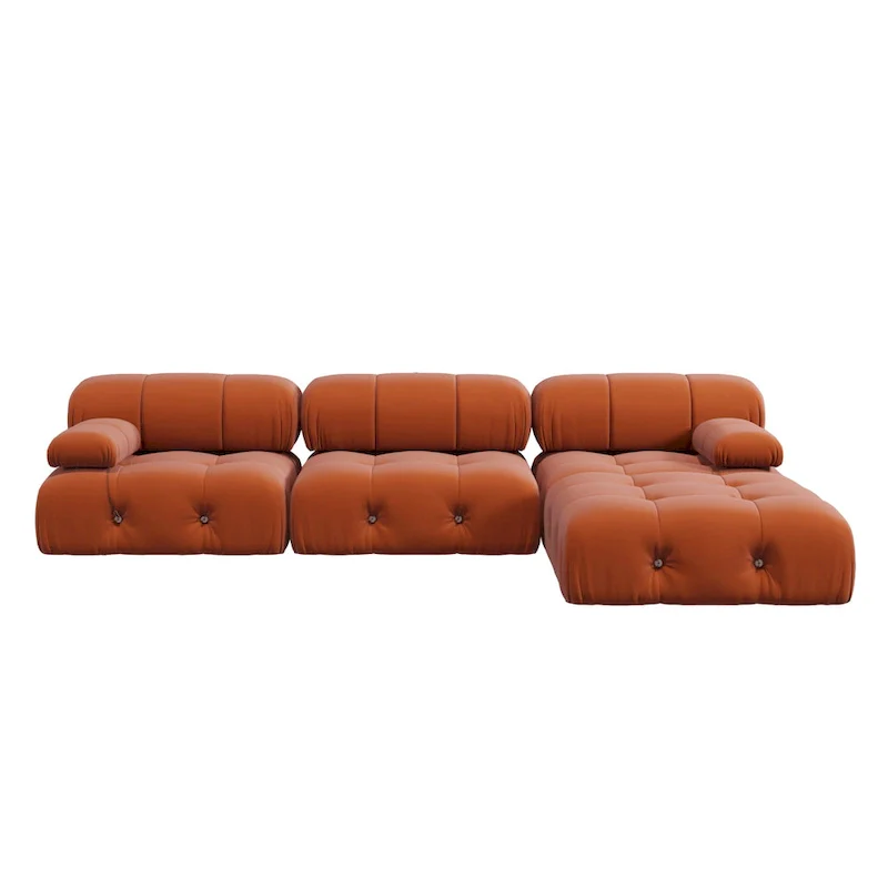 104  Wide Velvet Reversible Modular Sofa & Chaise with Ottoman