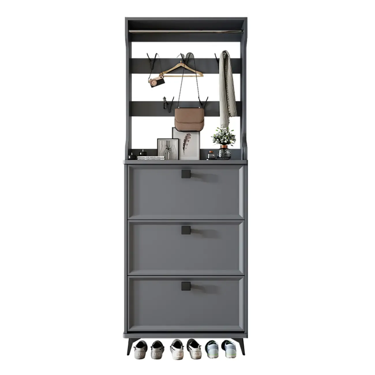 Drop-Front Adjustable Modern White Wood Narrow Shoe Cabinet