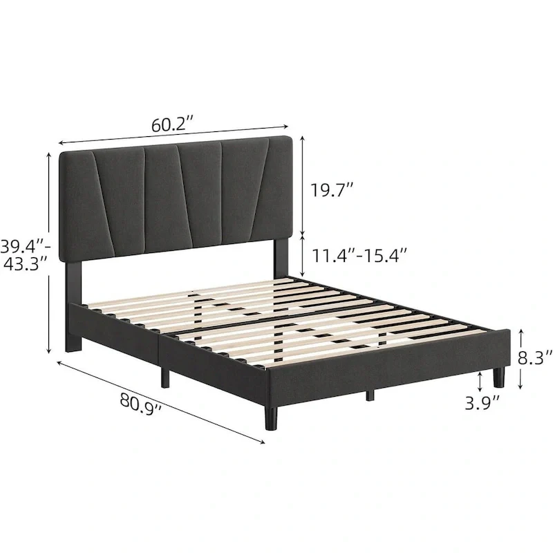 Modern Upholstered Bed Frame with Adjustable Headboard