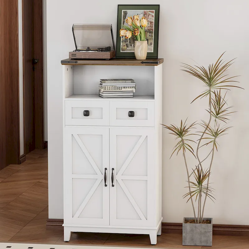 EROMMY Farmhouse Storage Cabinet with Doors and Adjustable Shelves, Small Freestanding Floor Cabinet , Narrow Organizer - N/A