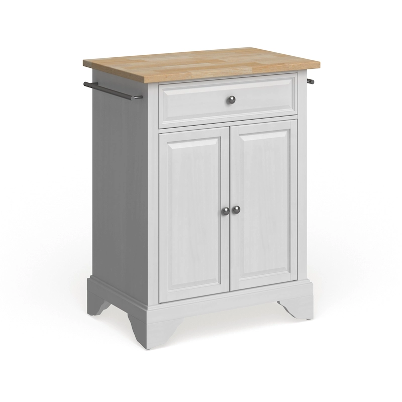 Lafayette Natural Wood Top Portable Kitchen Island in White Finish - 18d x 31w x 35h