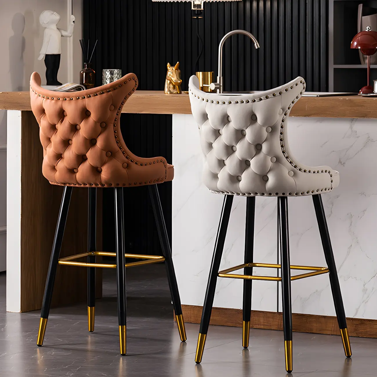 Velvet Upholstered Wingback Counter Height Bar Stools