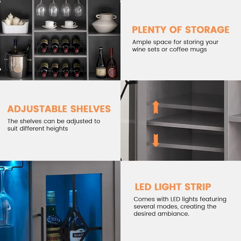 Wine Bar Cabinet with LED Light - 15.7D x 47.2W x 34.61H