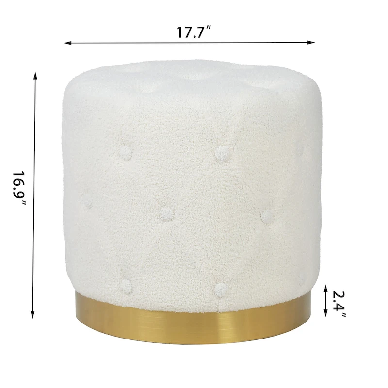 Adeco Round Velvet Ottoman Vanity Footrest Stool Gold Plating Base