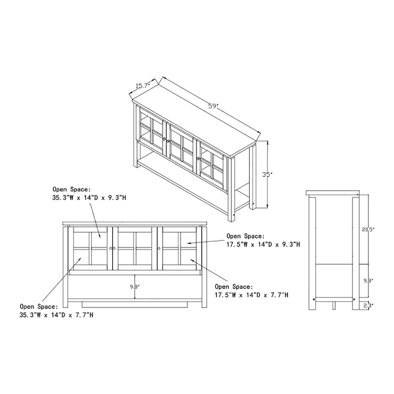 DH BASIC Modern Farmhouse 59 Windowpane Cabinet Buffet by Denhour