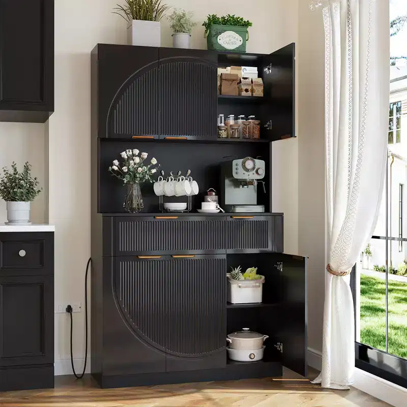 GDFStudio Aurelia 71 Kitchen Pantry Storage Cabinet with Microwave Shelf and Power Outlets