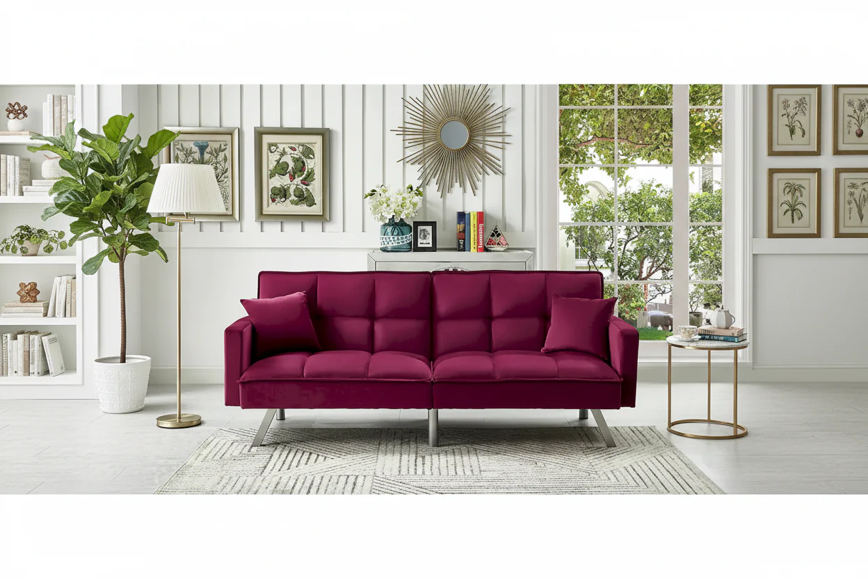 Velvet Tufted Sleeper Sofa, 2-Seater, Multiple Colors