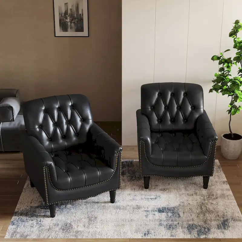 Modern Tufted Accent Armchair with Nailhead Trim Set of 2