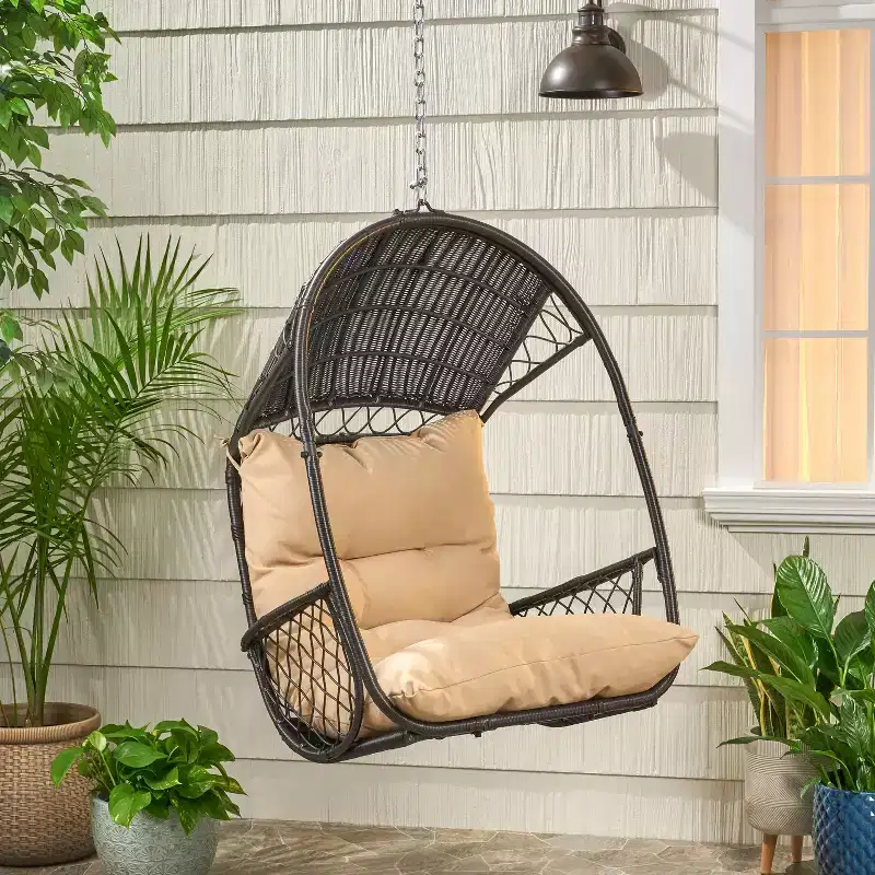 GDFStudio Emmie Outdoor Wicker Hanging Chair with Cushion (NO STAND)