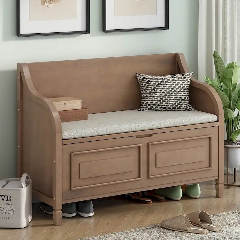 Farmhouse Solid Wood Multi-Purpose Upholstered Storage Bench
