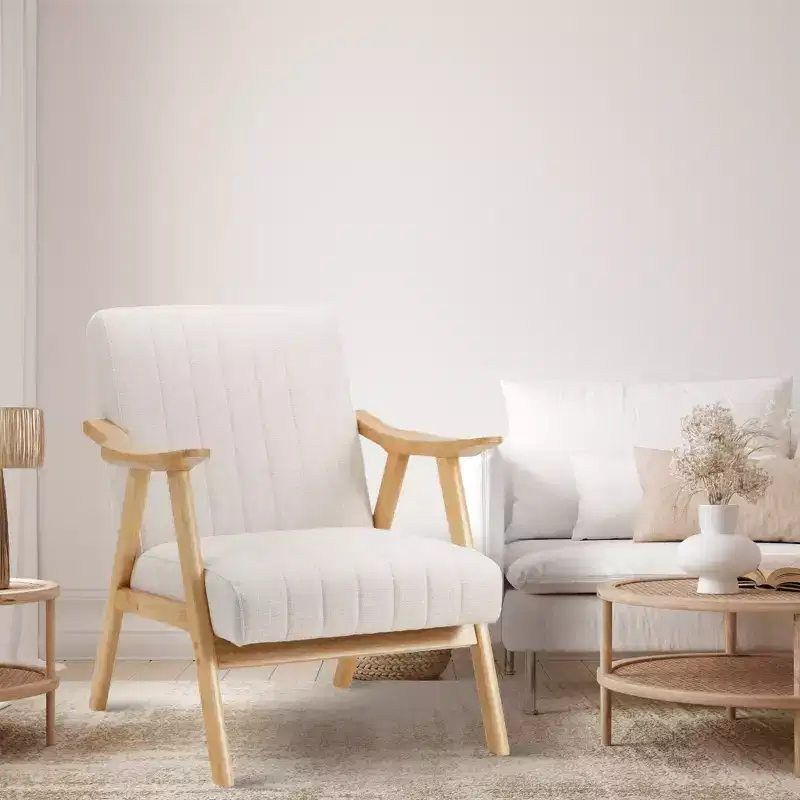 JOMEED Modern Accent Chair with Upholstered Wooden Frame and Fabric Cushion for Office, Living Room, Bedroom, Patio and Yard, Beige/Light Brown