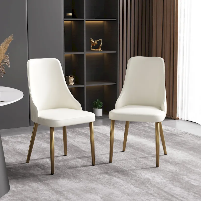 Modern Cream White Faux Leather Dining Chairs (set of 2) - N/A